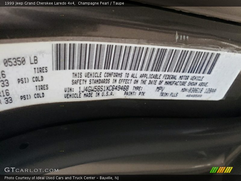 Champagne Pearl / Taupe 1999 Jeep Grand Cherokee Laredo 4x4