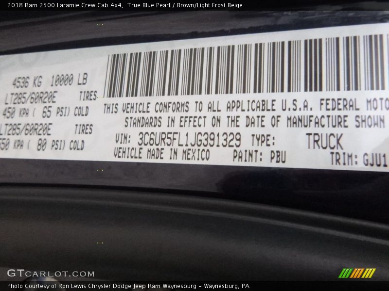 True Blue Pearl / Brown/Light Frost Beige 2018 Ram 2500 Laramie Crew Cab 4x4