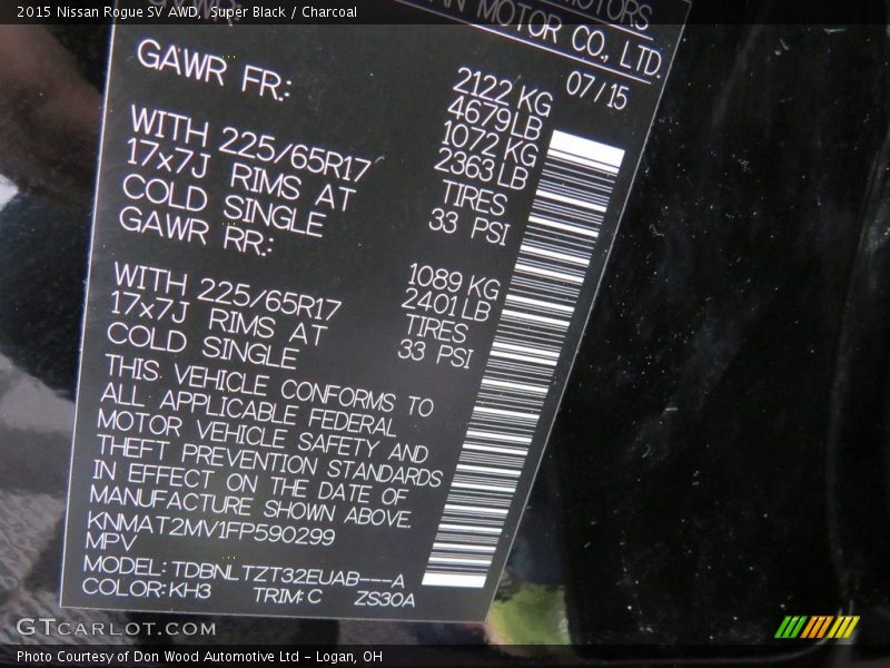 Super Black / Charcoal 2015 Nissan Rogue SV AWD