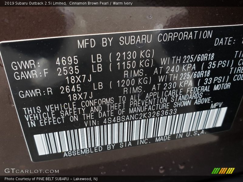 Cinnamon Brown Pearl / Warm Ivory 2019 Subaru Outback 2.5i Limited