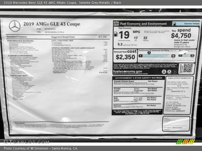 Selenite Grey Metallic / Black 2019 Mercedes-Benz GLE 43 AMG 4Matic Coupe