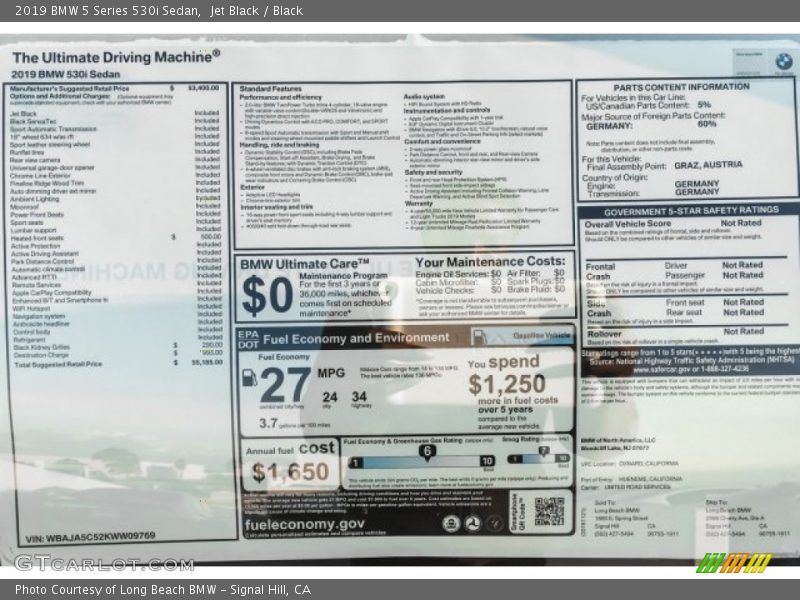 Jet Black / Black 2019 BMW 5 Series 530i Sedan