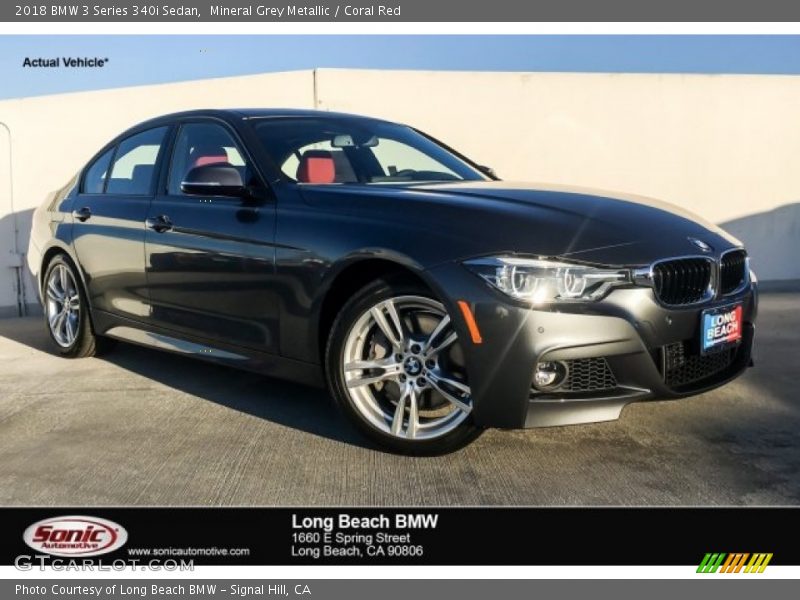 Mineral Grey Metallic / Coral Red 2018 BMW 3 Series 340i Sedan
