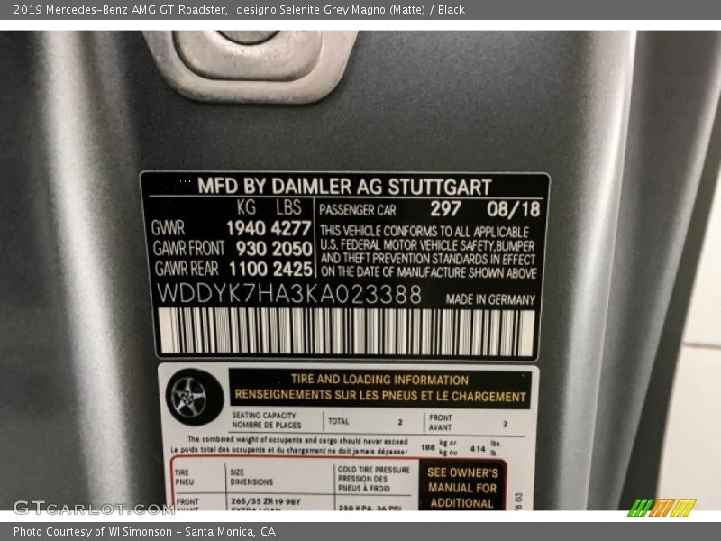 2019 AMG GT Roadster designo Selenite Grey Magno (Matte) Color Code 297