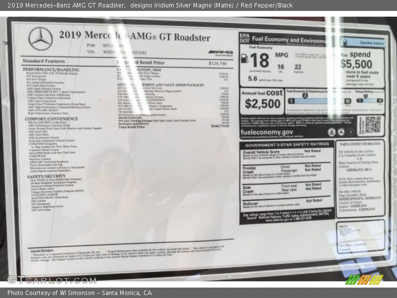  2019 AMG GT Roadster Window Sticker