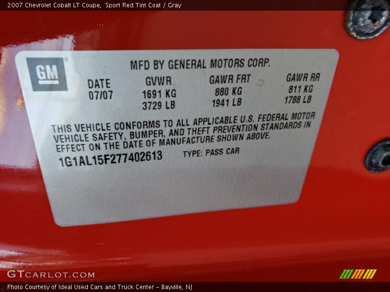 Sport Red Tint Coat / Gray 2007 Chevrolet Cobalt LT Coupe