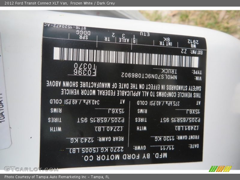 Frozen White / Dark Grey 2012 Ford Transit Connect XLT Van