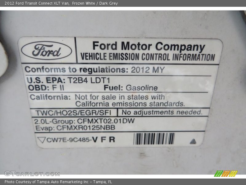 Frozen White / Dark Grey 2012 Ford Transit Connect XLT Van