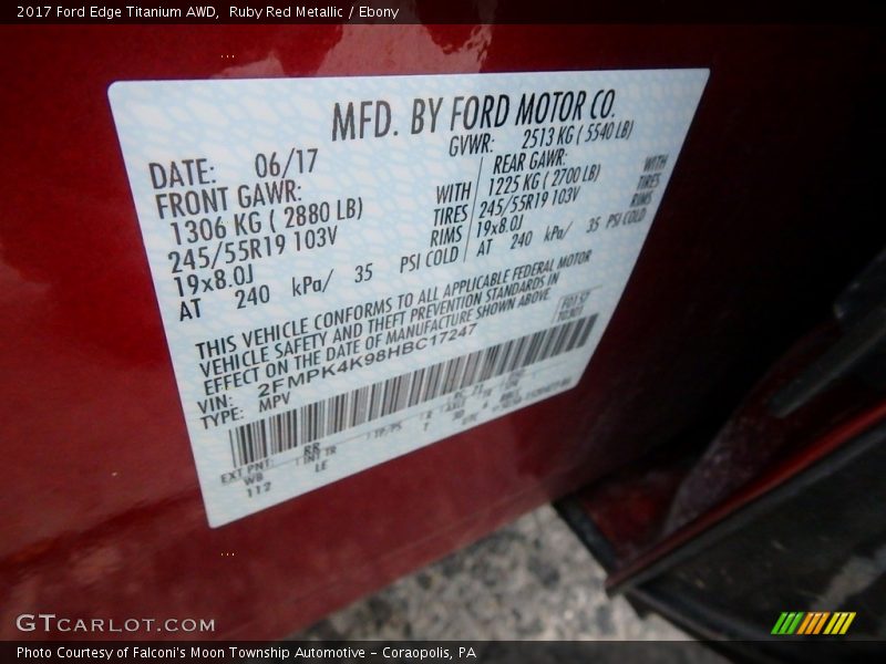 Ruby Red Metallic / Ebony 2017 Ford Edge Titanium AWD
