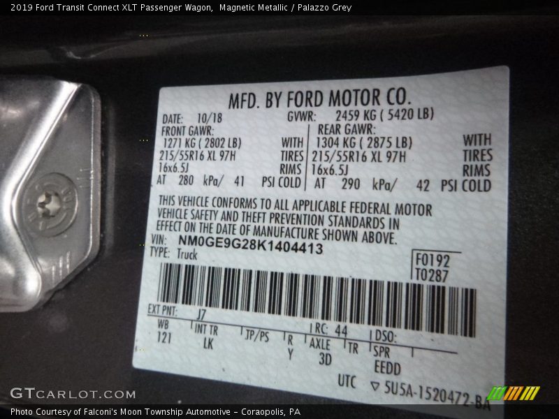 2019 Transit Connect XLT Passenger Wagon Magnetic Metallic Color Code J7