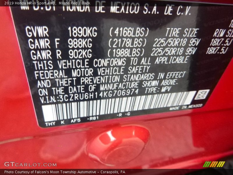 2019 HR-V Sport AWD Milano Red Color Code R81