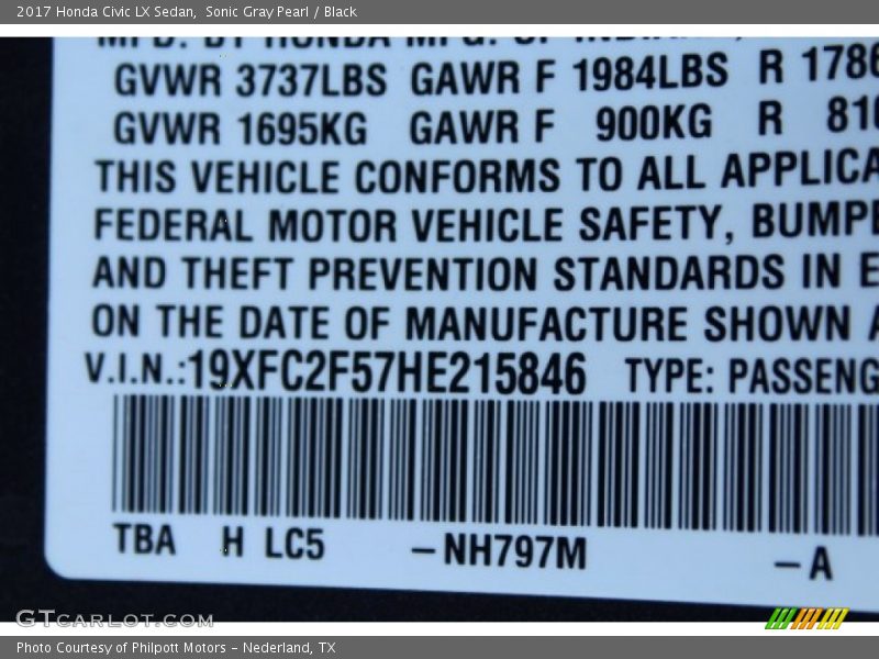 Sonic Gray Pearl / Black 2017 Honda Civic LX Sedan