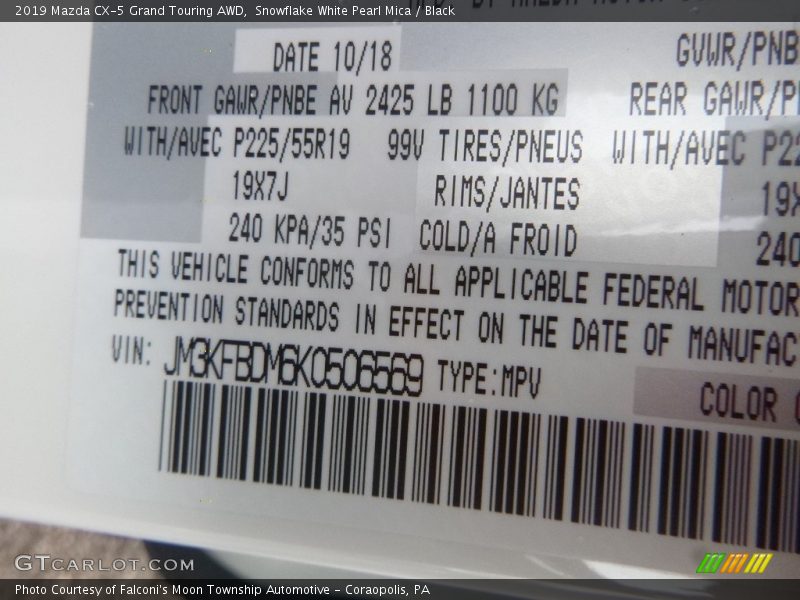 Snowflake White Pearl Mica / Black 2019 Mazda CX-5 Grand Touring AWD