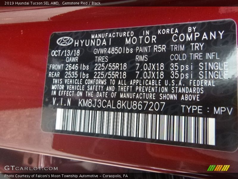 Gemstone Red / Black 2019 Hyundai Tucson SEL AWD