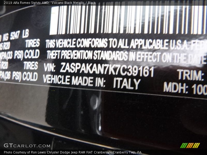 Volcano Black Metallic / Black 2019 Alfa Romeo Stelvio AWD