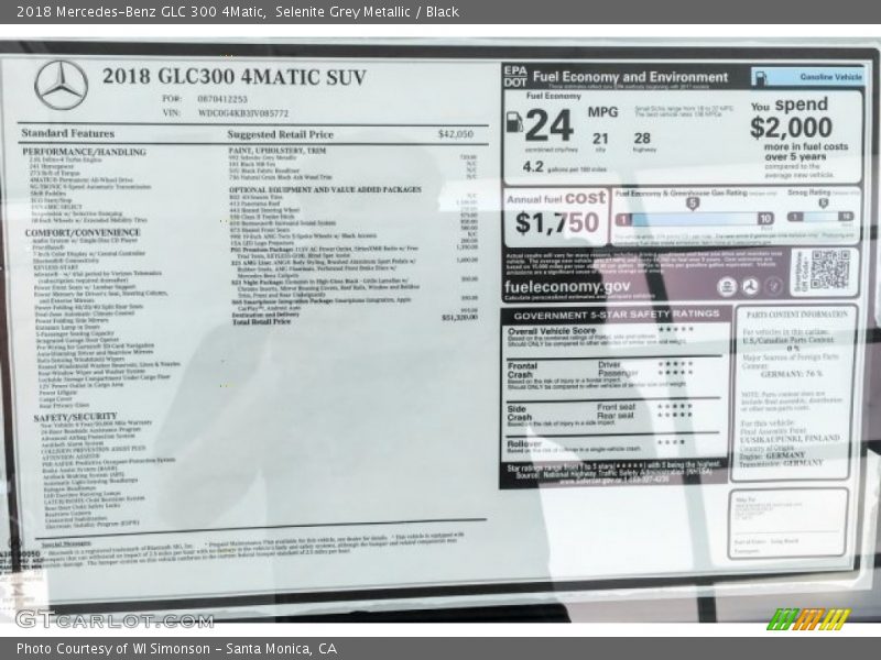 Selenite Grey Metallic / Black 2018 Mercedes-Benz GLC 300 4Matic