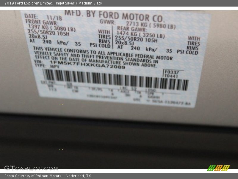 Ingot Silver / Medium Black 2019 Ford Explorer Limited