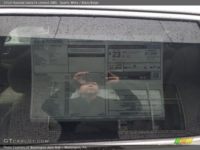 Quartz White / Black/Beige 2019 Hyundai Santa Fe Limited AWD