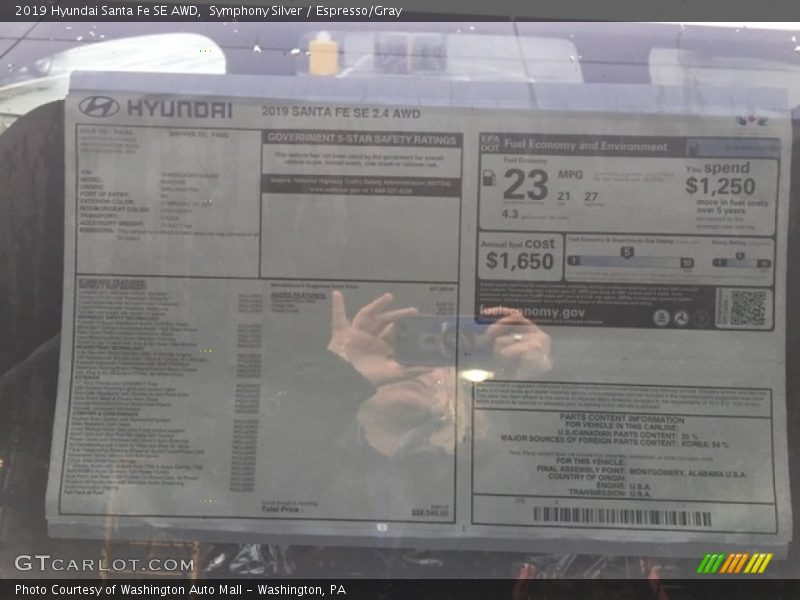 Symphony Silver / Espresso/Gray 2019 Hyundai Santa Fe SE AWD