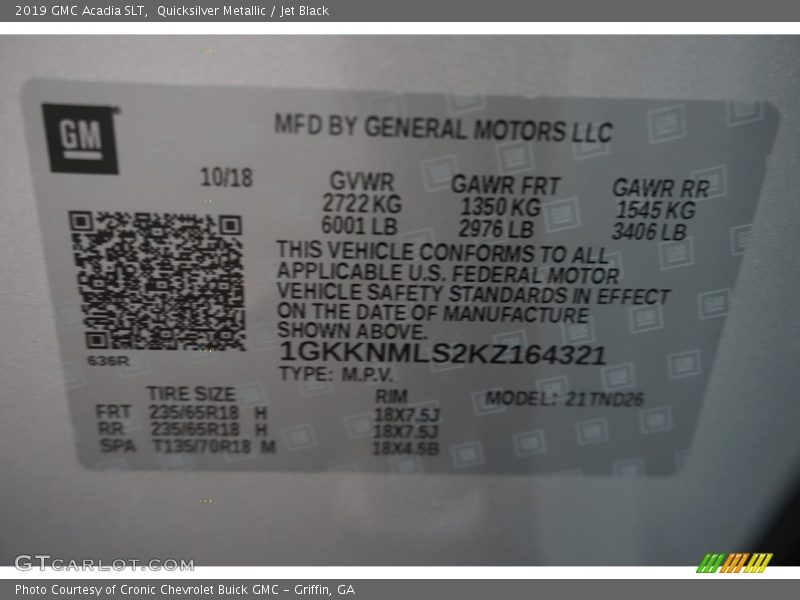Quicksilver Metallic / Jet Black 2019 GMC Acadia SLT