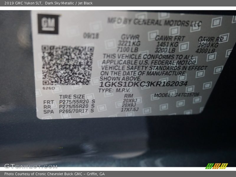 Dark Sky Metallic / Jet Black 2019 GMC Yukon SLT