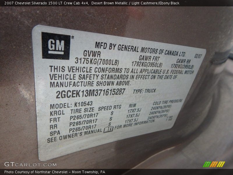 Desert Brown Metallic / Light Cashmere/Ebony Black 2007 Chevrolet Silverado 1500 LT Crew Cab 4x4