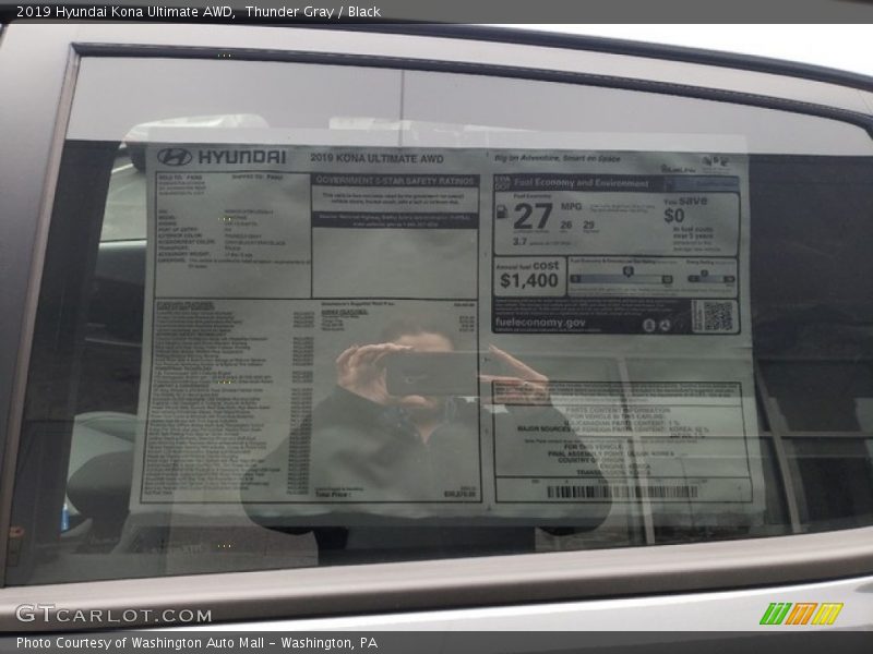 Thunder Gray / Black 2019 Hyundai Kona Ultimate AWD