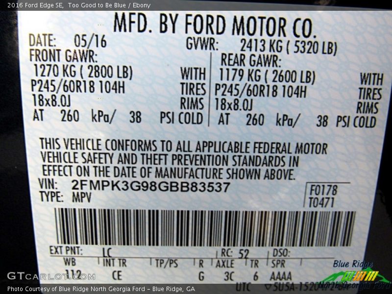 Too Good to Be Blue / Ebony 2016 Ford Edge SE