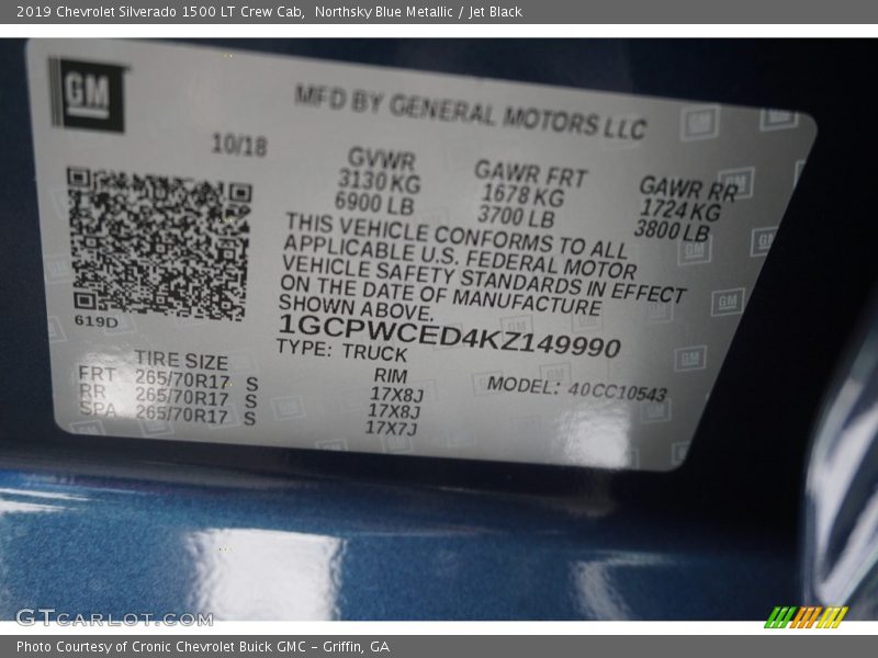 Northsky Blue Metallic / Jet Black 2019 Chevrolet Silverado 1500 LT Crew Cab
