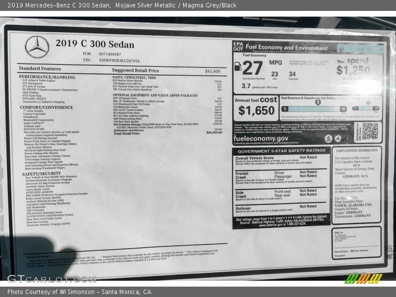 Mojave Silver Metallic / Magma Grey/Black 2019 Mercedes-Benz C 300 Sedan