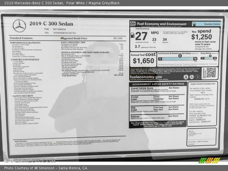 Polar White / Magma Grey/Black 2019 Mercedes-Benz C 300 Sedan