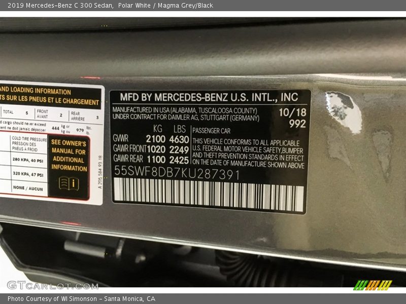 Polar White / Magma Grey/Black 2019 Mercedes-Benz C 300 Sedan