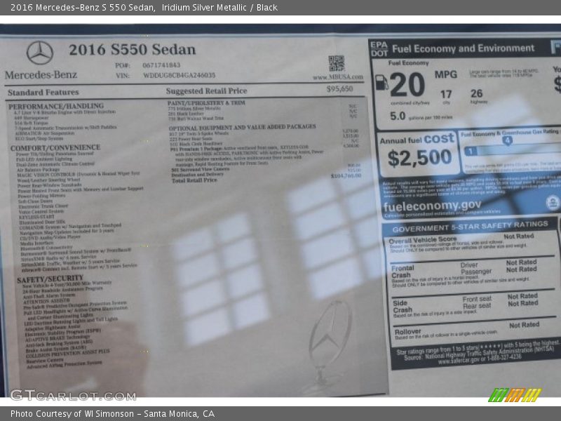 Iridium Silver Metallic / Black 2016 Mercedes-Benz S 550 Sedan