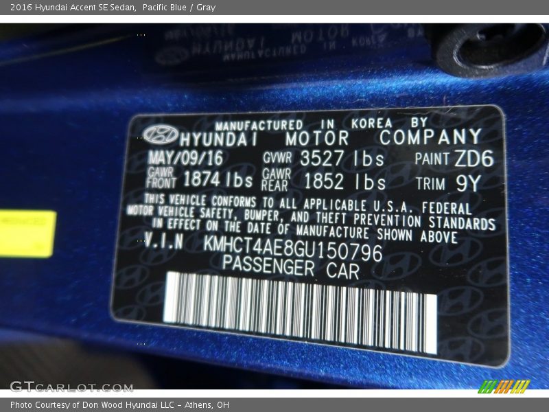 Pacific Blue / Gray 2016 Hyundai Accent SE Sedan