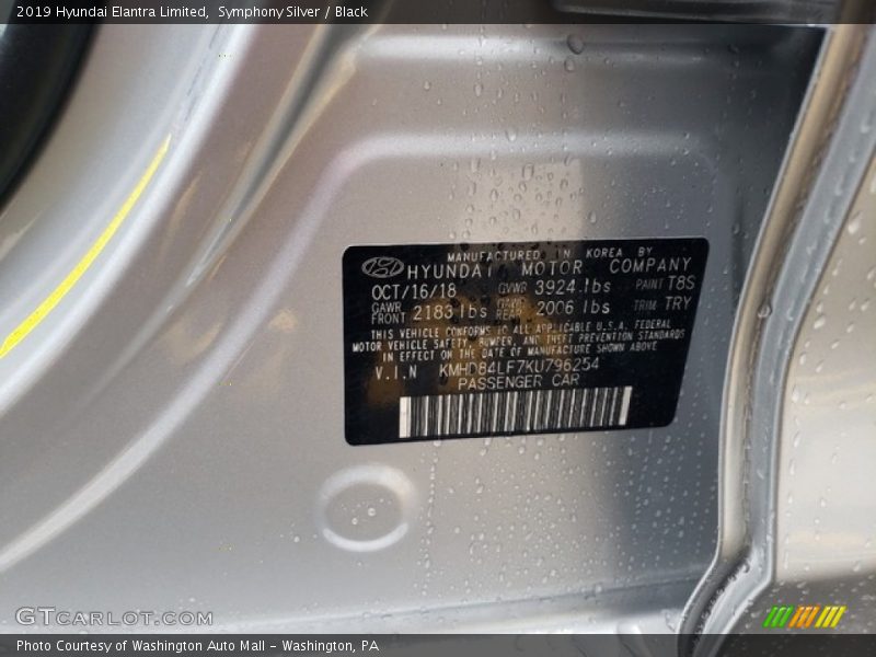 Symphony Silver / Black 2019 Hyundai Elantra Limited
