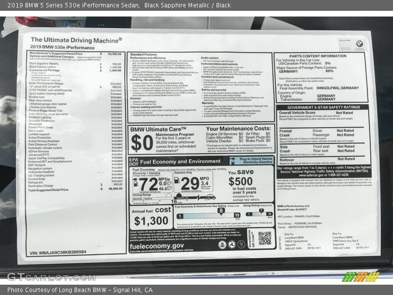 Black Sapphire Metallic / Black 2019 BMW 5 Series 530e iPerformance Sedan