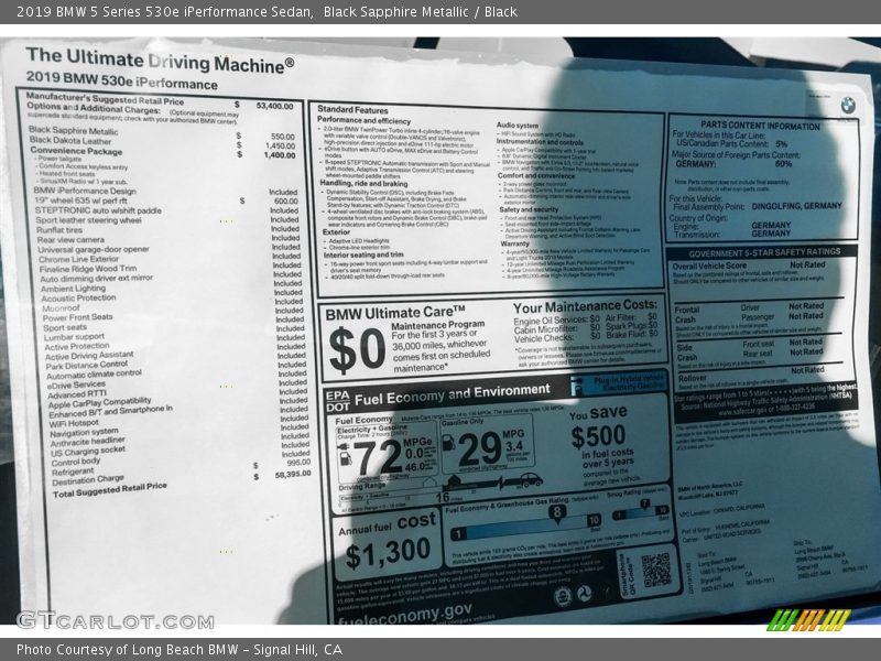 Black Sapphire Metallic / Black 2019 BMW 5 Series 530e iPerformance Sedan