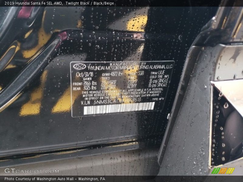 Twilight Black / Black/Beige 2019 Hyundai Santa Fe SEL AWD
