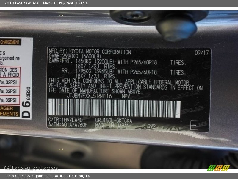 Nebula Gray Pearl / Sepia 2018 Lexus GX 460