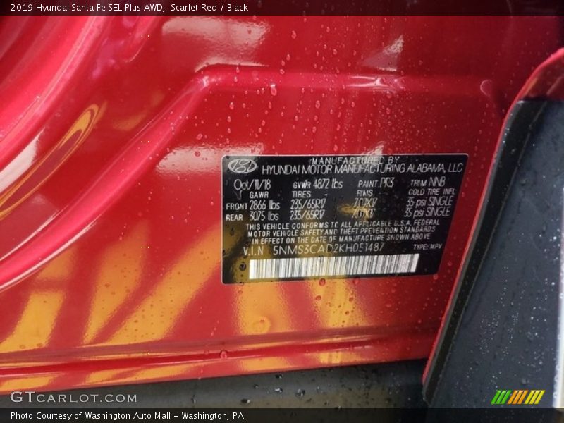 Scarlet Red / Black 2019 Hyundai Santa Fe SEL Plus AWD