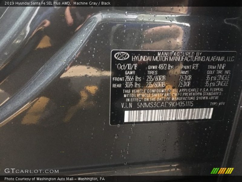 Machine Gray / Black 2019 Hyundai Santa Fe SEL Plus AWD