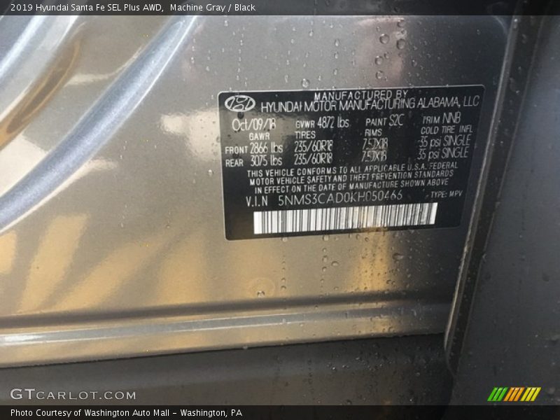 Machine Gray / Black 2019 Hyundai Santa Fe SEL Plus AWD
