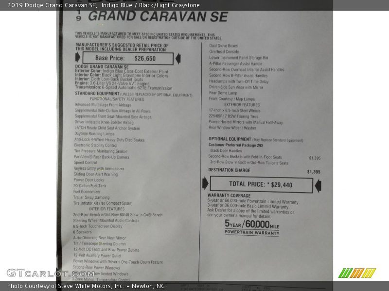 Indigo Blue / Black/Light Graystone 2019 Dodge Grand Caravan SE