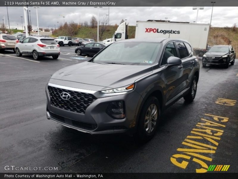 Machine Gray / Espresso/Gray 2019 Hyundai Santa Fe SE AWD