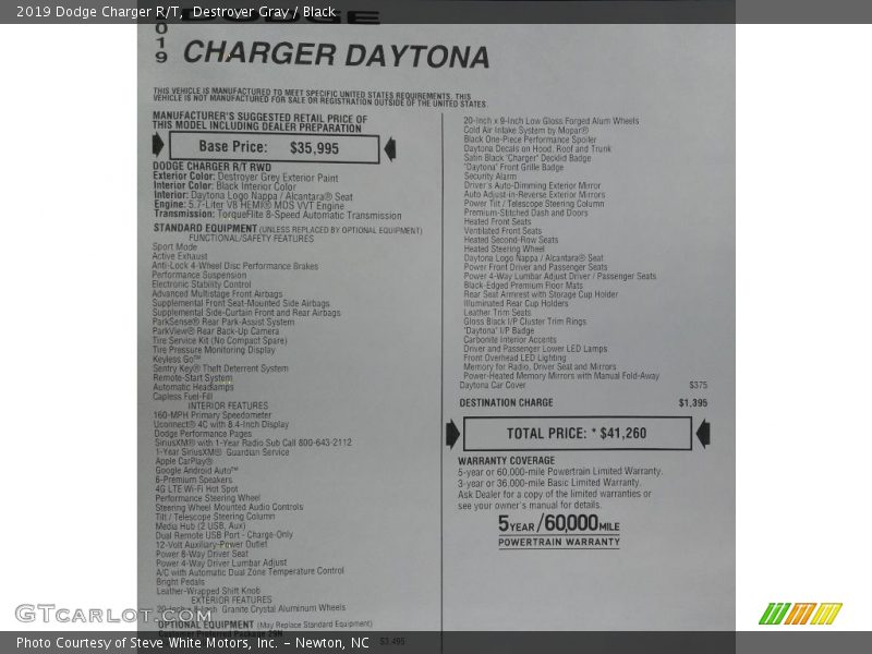 Destroyer Gray / Black 2019 Dodge Charger R/T