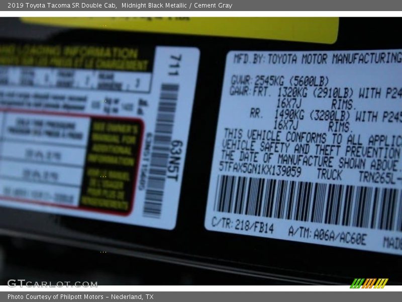 2019 Tacoma SR Double Cab Midnight Black Metallic Color Code 218