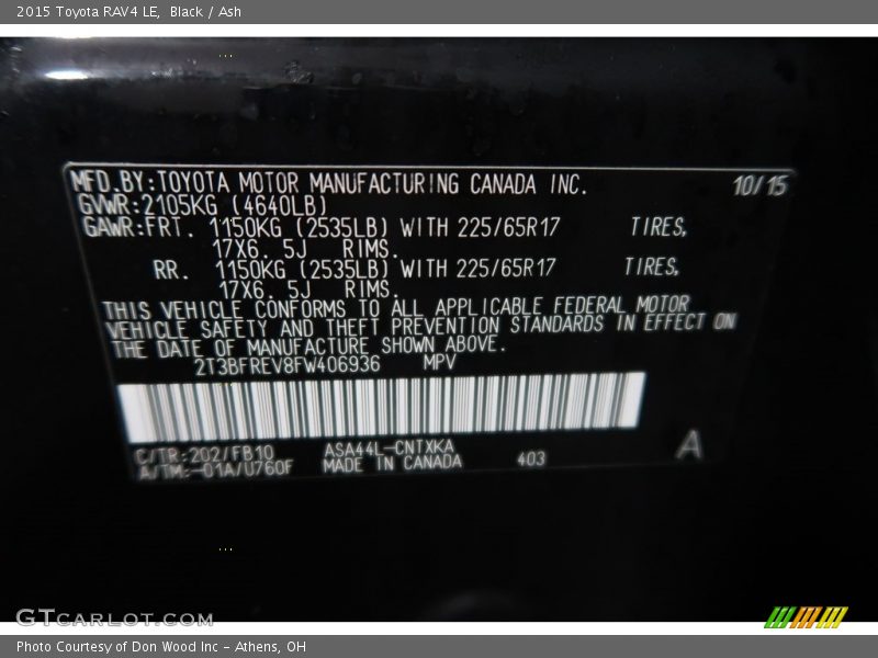 Black / Ash 2015 Toyota RAV4 LE