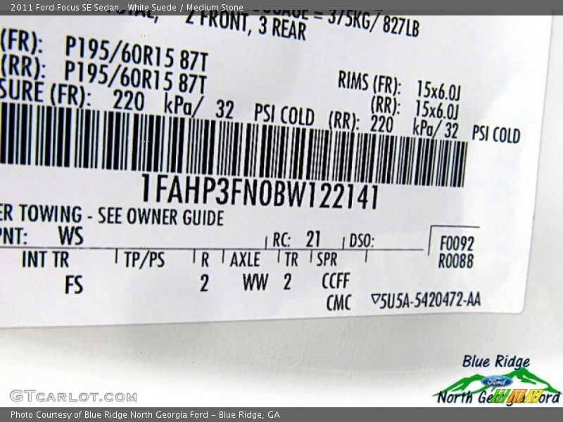 White Suede / Medium Stone 2011 Ford Focus SE Sedan