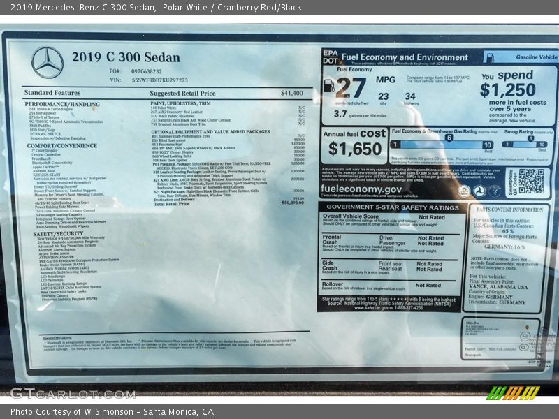 Polar White / Cranberry Red/Black 2019 Mercedes-Benz C 300 Sedan