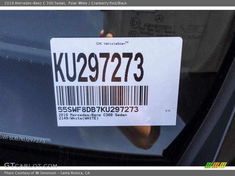 Polar White / Cranberry Red/Black 2019 Mercedes-Benz C 300 Sedan